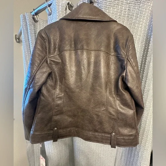 NWT - Textured Brown Leather Jacket -Sz L - Picture 3 of 11